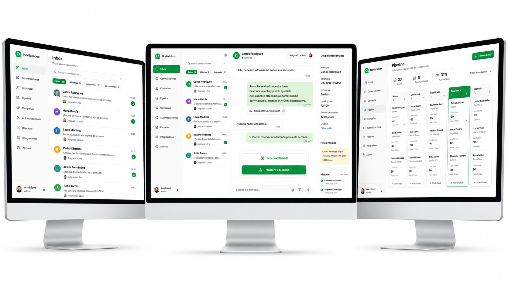 Nortia Inbox en pantalla